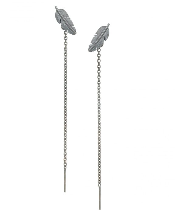 HEIRING FJER ØRESTIK SØLV OXYDERET + KÆDER