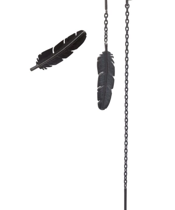 HEIRING ØRESTIK + ½ MED KÆDE FJER SØLV OXYDERET - 51-5-93OX