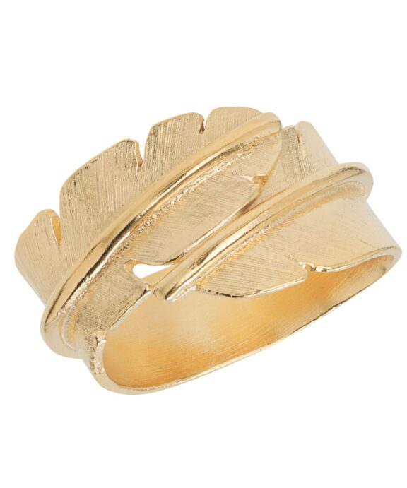 HEIRING RING FJER MELLEM SØLV FORGYLDT - 51-5-96FG