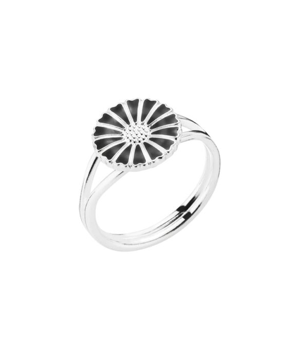 LUND COPENHAGEN SØLV MARGUERIT RING 11 MM SORT EMALJE - 907011-S