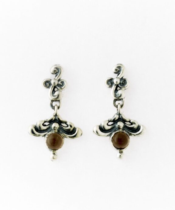 LUND COPENHAGEN ØREHÆNGER SØLV OXYDERET MED RØGKVARTS