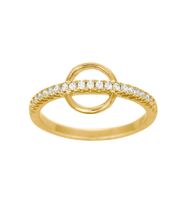 JOANLI NOR RING SØLV FORGYLDT 8MM CIRKEL+PIND MED SYNTETISK ZIRKONIA