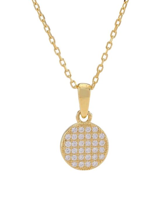 JOANLI NOR HALSKÆDE SØLV FORGYLDT 9MM PLADE MED SYNTETISK ZIRKONIA