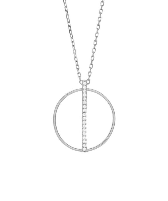 JOANLI NOR HALSKÆDE SØLV 20MM CIRKEL+PIND MED SYNTETISK ZIRKONIA