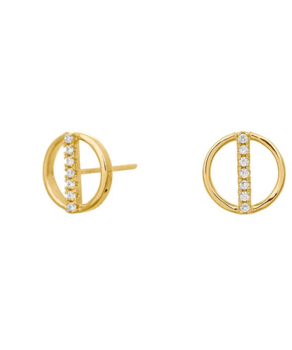 JOANLI NOR ØRESTIKKER SØLV FORGYLDT 8MM CIRKEL OG PIND MED SYNTETISK ZIRKONIA