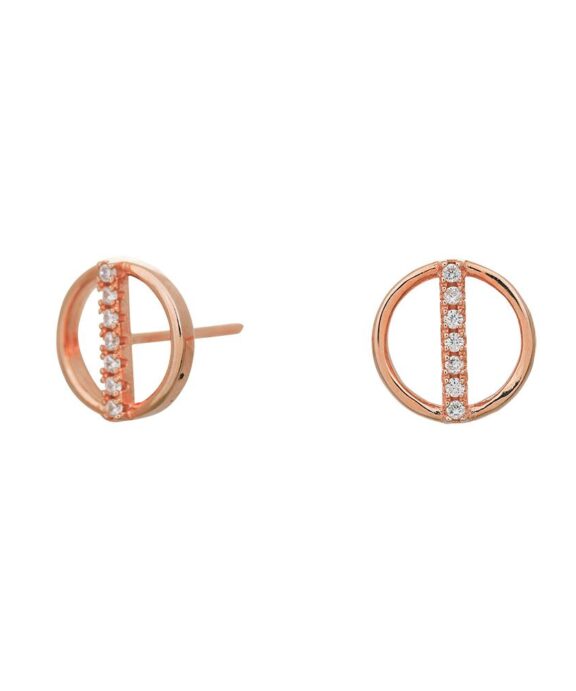 JOANLI NOR ØRESTIKKER SØLV ROSA FORGYLDT 8MM CIRKEL OG PIND MED SYNTETISK ZIRKONIA