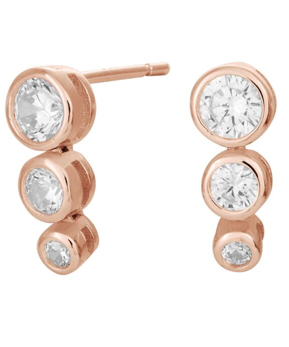 JOANLI NOR ØRESTIKKER SØLV ROSA FORGYLDT 3 SWAROVSKI ZIRKONIA 12MM
