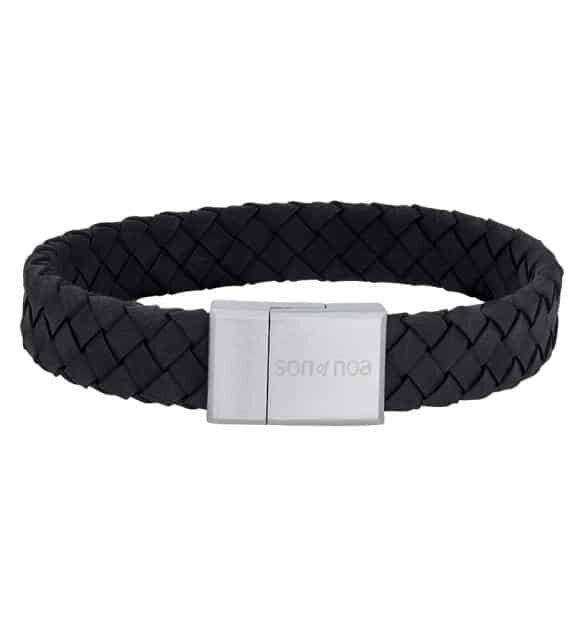 SON OF NOA ARMBÅND SORT LÆDER 19 CM MED STÅL LÅS - 80970149119