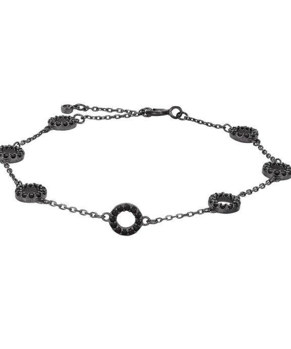 JOANLI NOR ARMBÅND SORT RHODINERET SØLV 7 CIRKLER MED SYNTETISK ZIRKONIA