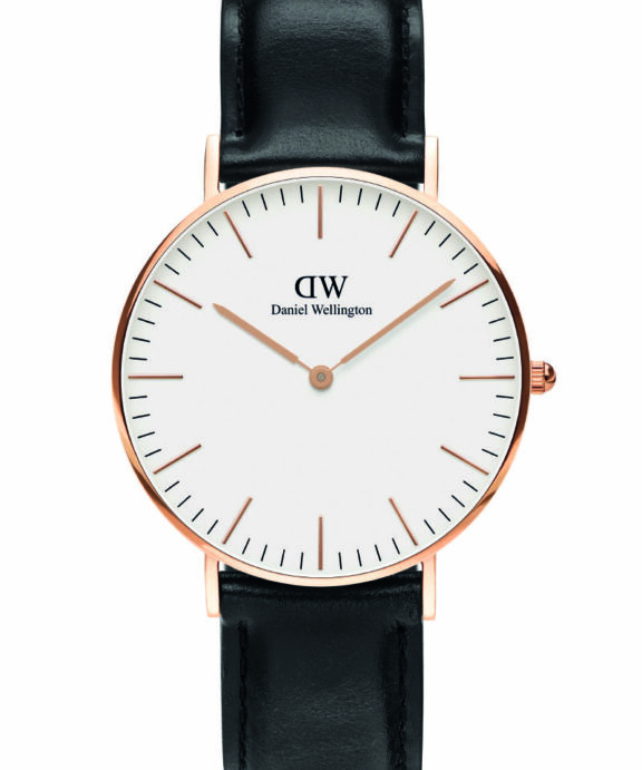 DANIEL WELLINGTON UR DAME CLASSIC ROSA FARVET MED SORT LÆDERREM 36 MM - DW00100036