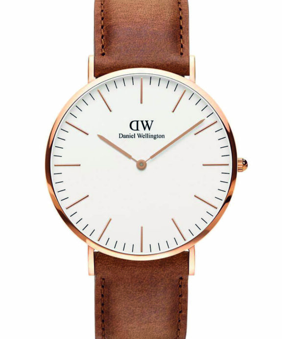 DANIEL WELLINGTON DURHAM 40 MM ROSA MED BRUN LÆDERREM - DW00100109