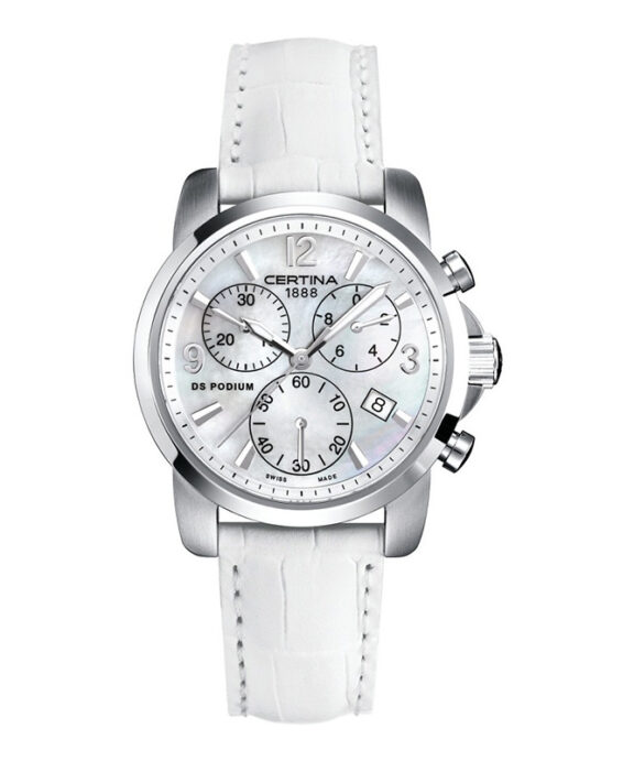 CERTINA DS PODIUM DAME CHRONOGRAF MED HVID LÆDERREM