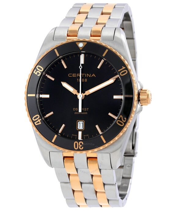 CERTINA DS FIRST HERRE 2 FARVET GULD PVD SORT SKIVE