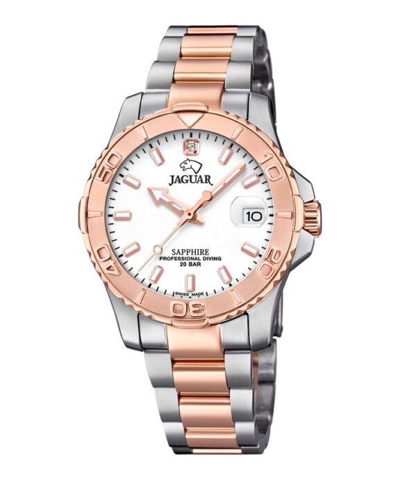 JAGUAR LADY DIVER STÅL/ROSA MED HVID SKIVE 200M