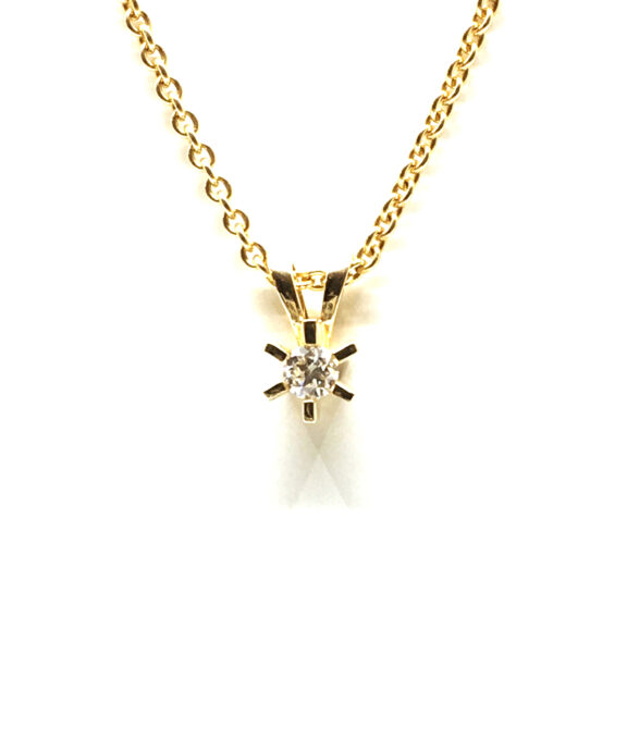 14 KARAT GULD CARLA VEDHÆNG MED BRILLANT 0,10 CT. W/SI + SØLV FORGYLDT KÆDE