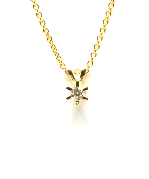 14 KARAT GULD CARLA VEDHÆNG MED BRILLANT 0,15 CT. W/SI + SØLV FORGYLDT KÆDE