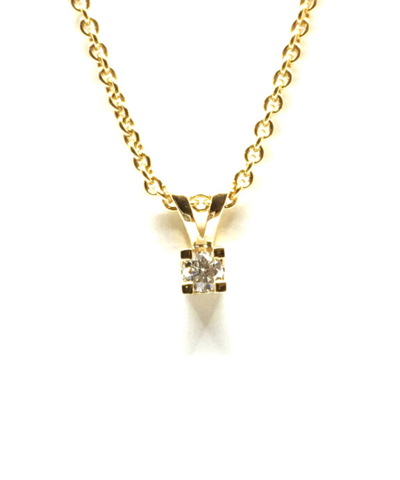 14 KARAT GULD EVA VEDHÆNG MED BRILLANT 0,10 CT. W/SI + SØLV FORGYLDT KÆDE