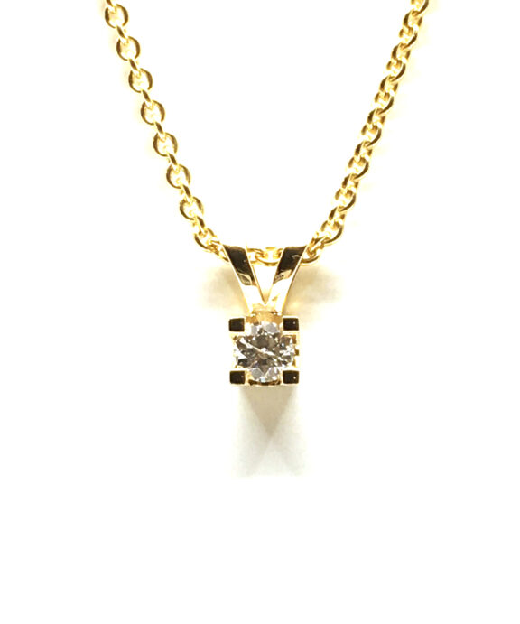 14 KARAT GULD EVA VEDHÆNG MED BRILLANT 0,15 CT. W/SI + SØLV FORGYLDT KÆDE