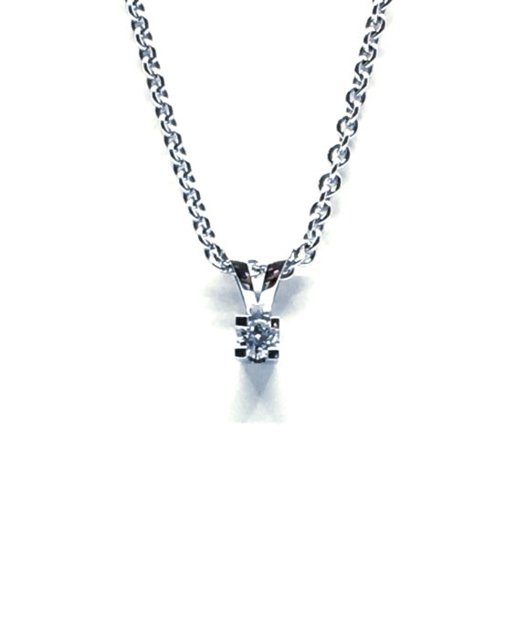 14 KARAT HVIDGULD EVA VEDHÆNG MED BRILLANT 0,05 CT. W/SI + SØLV KÆDE