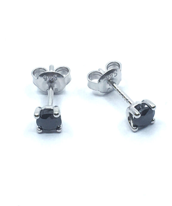 SØLV ØRESTIK RHODINERET 4 GRABBER MED SORT SYNT. ZIRKONIA 4 MM