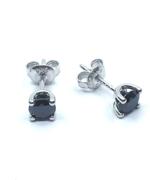 SØLV ØRESTIK RHODINERET 4 GRABBER MED SORT SYNT. ZIRKONIA 5 MM