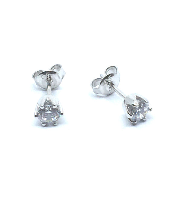 SØLV ØRESTIK RHODINERET MED SYNT. KLAR ZIRKONIA 5 MM 6 GRAPPET FATNING