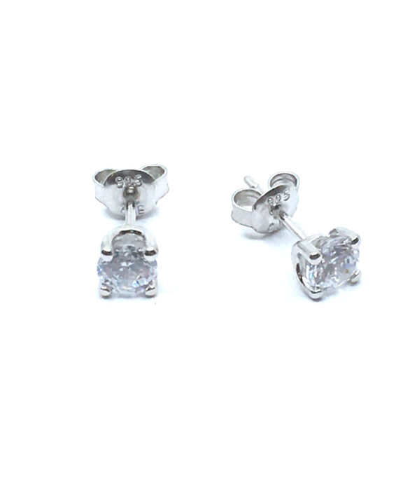 SØLV ØRESTIK RHODINERET MED SYNT. KLAR ZIRKONIA 5 MM 4 GRAPPET FATNING