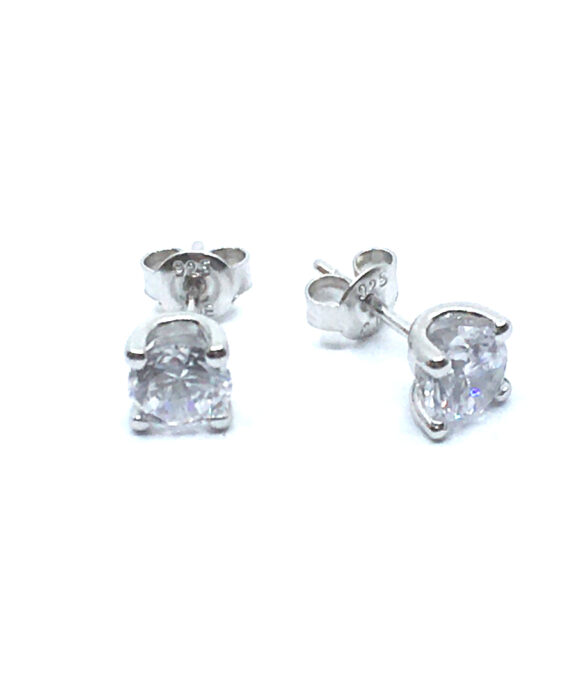 SØLV ØRESTIK RHODINERET MED SYNT. KLAR ZIRKONIA 7 MM 4 GRAPPET FATNING