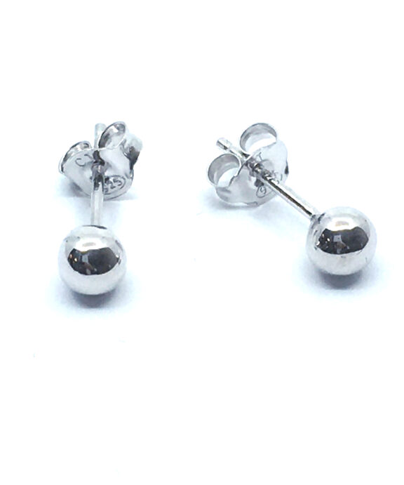 SØLV KUGLE ØRESTIKKER RHODINERET 5 MM MASSIV