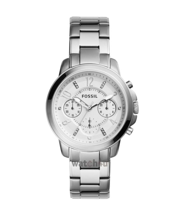 FOSSIL DAME STÅL LÆNKE OG HVID SKIVE - ES4036