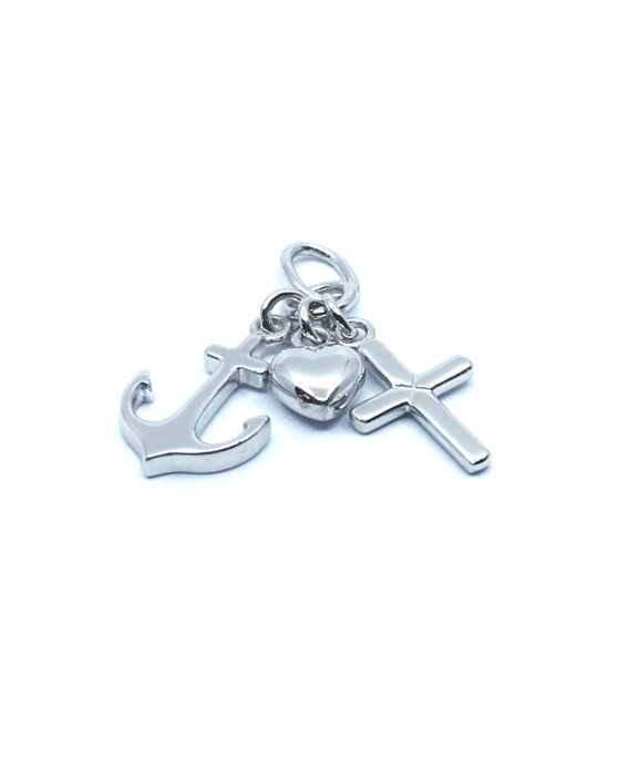 SØLV RHODINERET LARGE VEDHÆNG TRO, HÅB OG KÆRLIGHED MASSIV 15X13 MM