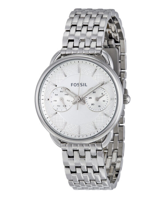 FOSSIL DAME STÅL LÆNKE MED LYS SKIVE OG DAG + DATO - ES3712