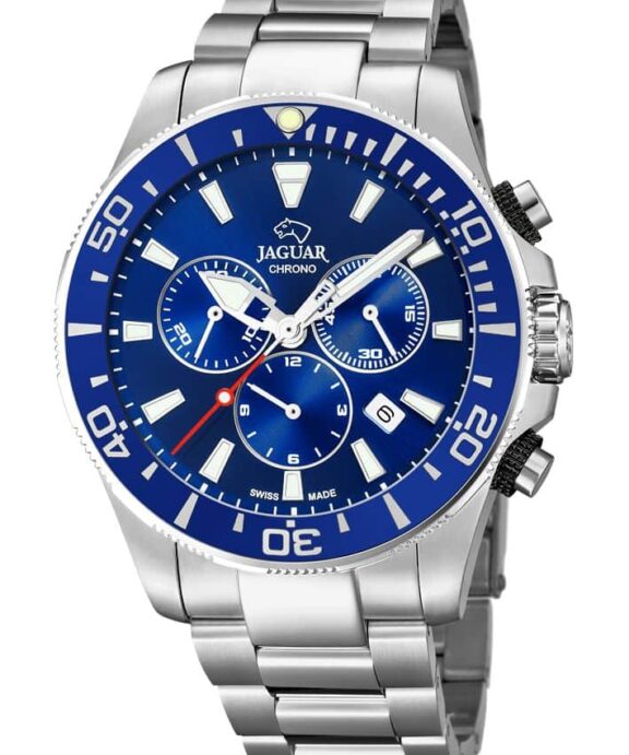 JAGUAR EXECUTIVE  CHRONE DIVER STÅL LÆNKE MED BLÅ SKIVE - J861/2