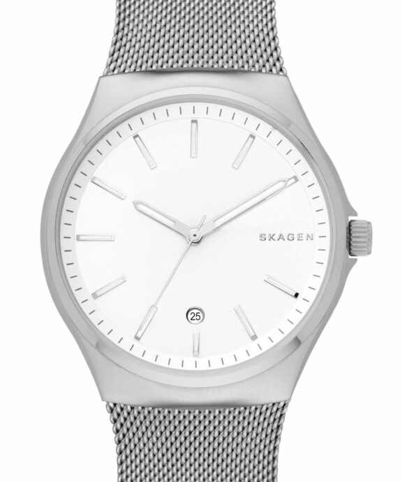 SKAGEN HERRE MESH STÅL MED HVID SKIVE - SKW6262