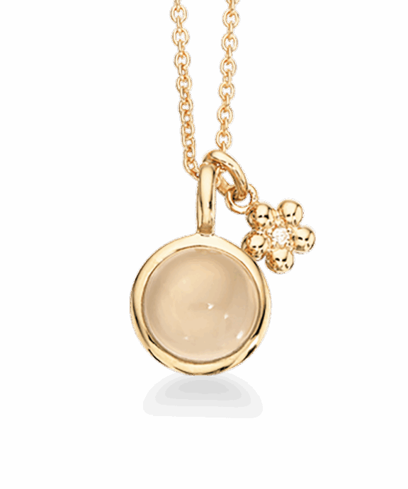 14KT VEDHÆNG ROSAQUARTS MED FORGYLDT KÆDE