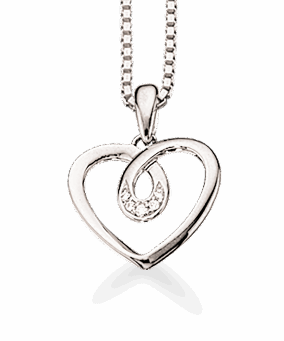 14 KARAT HVIDGULD VEDHÆNG HJERTE MED BRILLIANTER + SØLV KÆDE