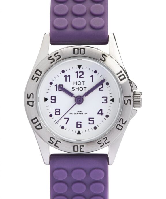 HOT SHOT BØRNE UR STÅL MED LILLA GUMMIREM