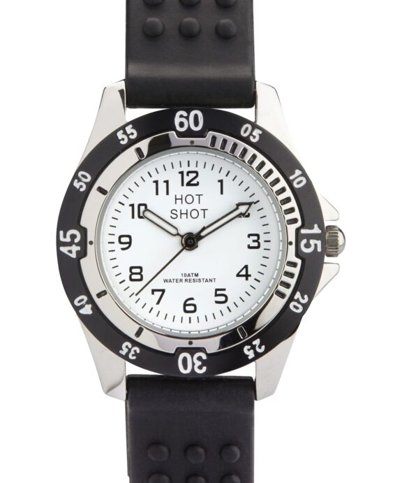 HOT SHOT BØRNE UR STÅL MED SORT GUMMIREM OG 100 METER VANDTÆT - 2684L/2