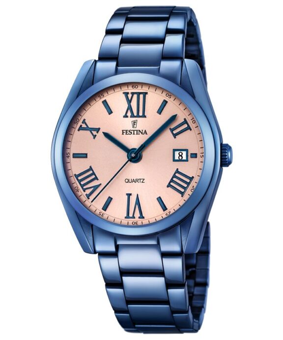 FESTINA DAME UR BLÅ LÆNKE MED ROSA SKIVE - F16864/1