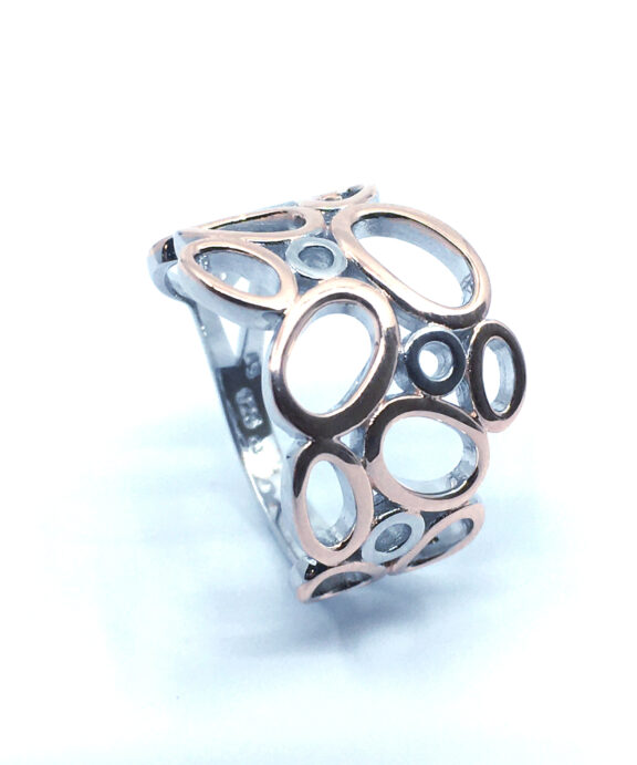 SØLV RHODINERET RING MED ROSA FORGYLDNING OVALER