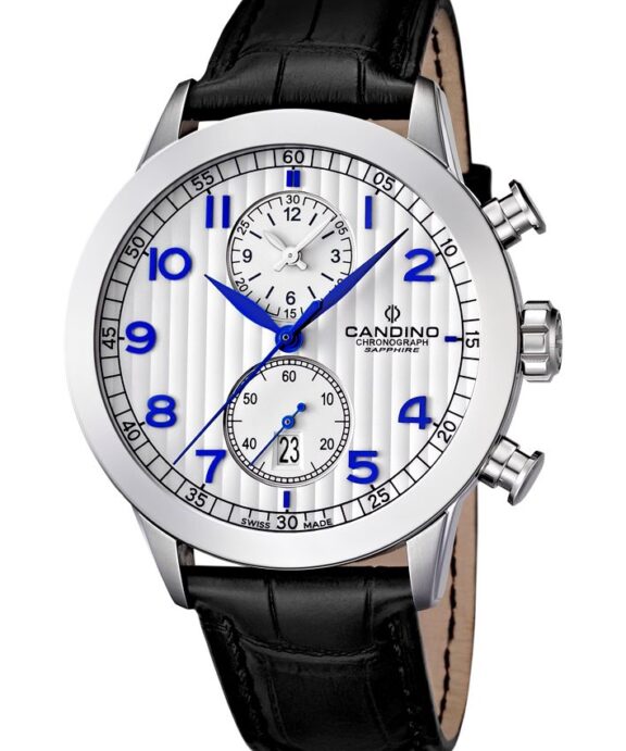 CANDINO SWISS MADE HERRE UR BLÅ VISERE OG INDEKS CHRONOGRAF MED SAFIR GLAS - C4505/1