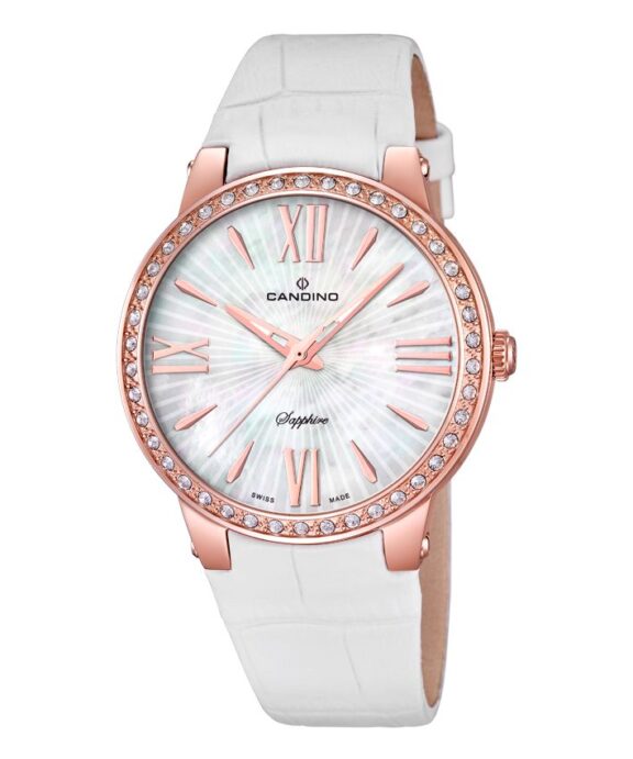 CANDINO SWISS MADE DAME UR ROSA DOUBLE STEN PÅ KRANS MED SAFIR GLAS - C4598/1