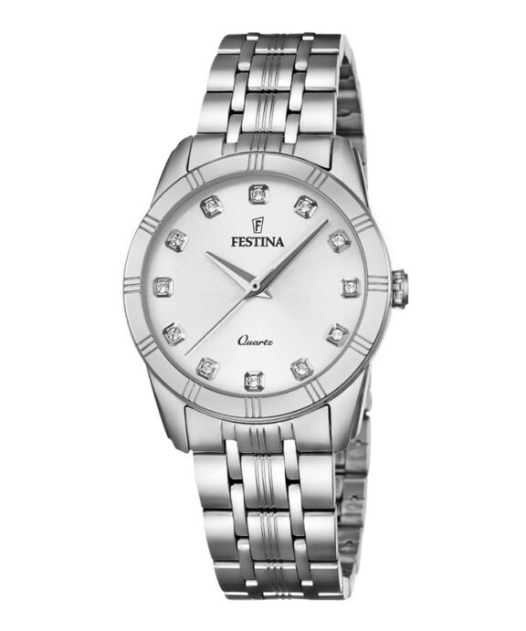 FESTINA DAME UR STÅL LÆNKE MED 12 KRYSTALLER PÅ SKIVEN - F16940/1