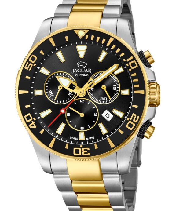 JAGUAR HERRE UR STÅL GULD DOUBLE 2 FARVET MED SORT SKIVE - J862/2