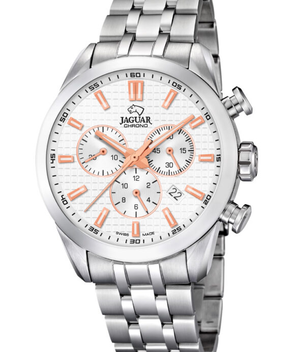 JAGUAR HERRE UR CHRONOGRAF STÅL HVID SKIVE 10 ATM MED LÆNKE - J865/1
