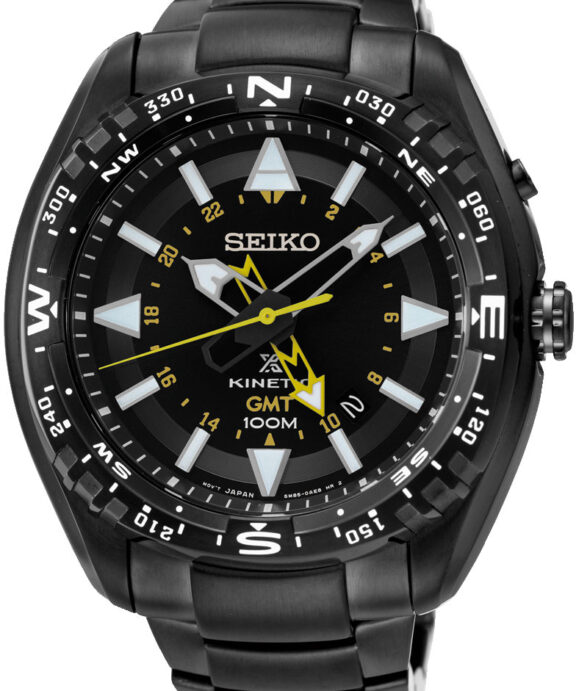 SEIKO PROSPEX KINETIC GMT HERRE UR STÅL/SORT DOUBLE MED LÆNKE