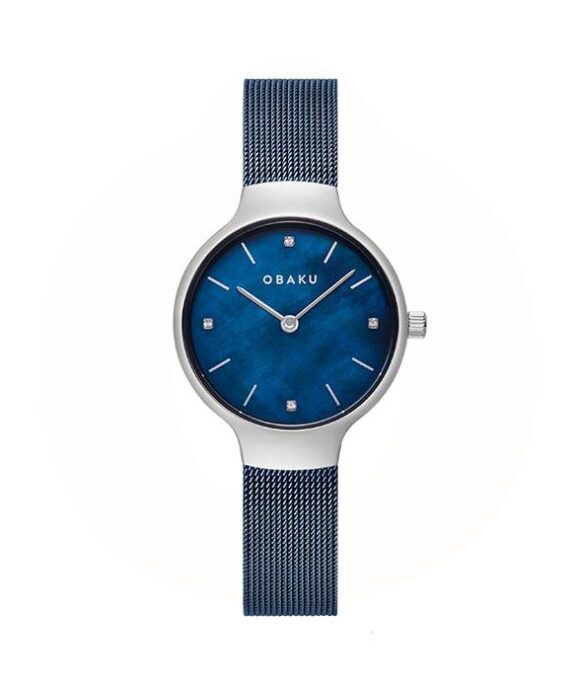 OBAKU DAME UR STÅL MESH LÆNKE MED BLÅ SKIVE