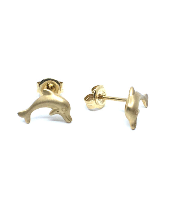 8 KARAT GULD ØRERINGE STIK MED MATERET DELFIN