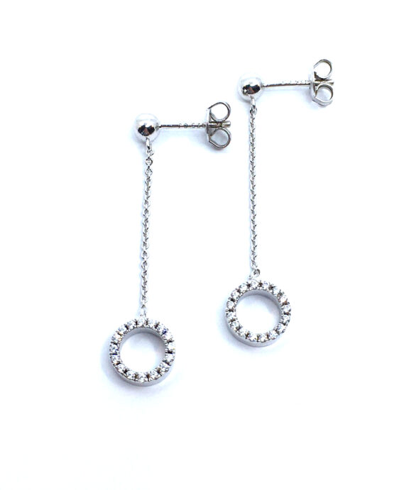 SØLV ØRERINGE HÆNGER STIK KÆDE LÆNGDE 42 MM CIRKEL MED STEN