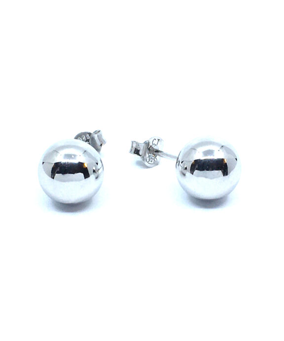 SØLV ØRERINGE STIK RHODINERET HALV MASSIV KUGLE 10 MM